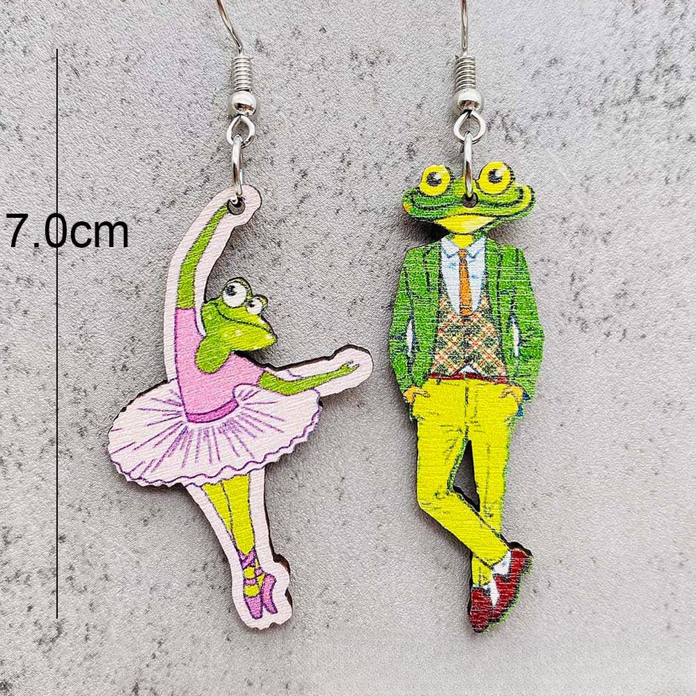 Wholesale Wooden Frog Prince Ballet Girl Pendant Earrings